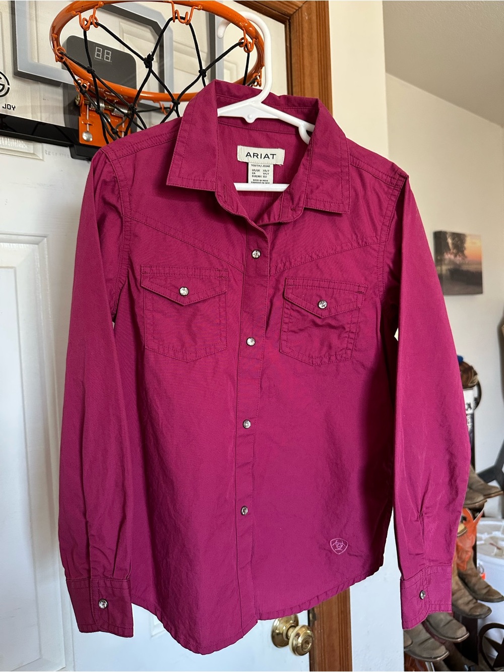Ariat Girls' Magenta Western Snap-Front Button-Down Shirt